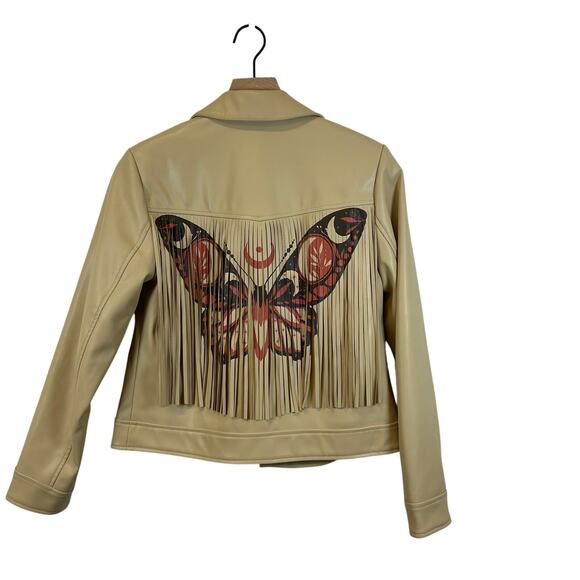 G by Giuliana Black Label Faux Leather Graphic Fringe Jacket Size XS - Picture 3 of 11